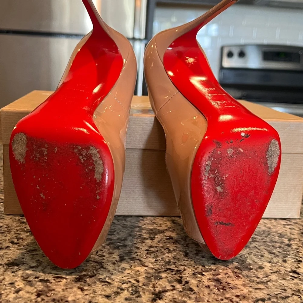 Christian Louboutin Beige and Red Stiletto Heels - Picture 6 of 10